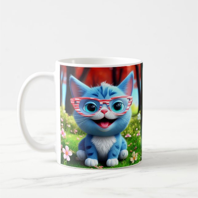 Cute Smiling Blue Kitten-55665 Coffee Mug (Left)