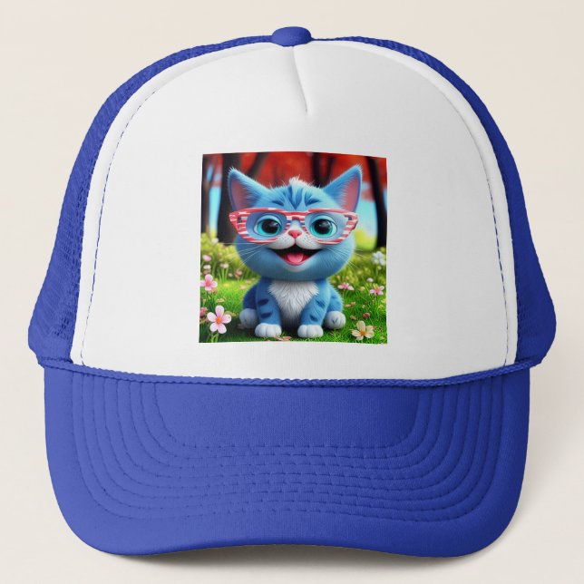 Cute Smiling Blue Kitten-55665 Trucker Hat (Front)