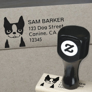 Cute Smiling Boston Terrier Dog Return Address Rubber Stamp