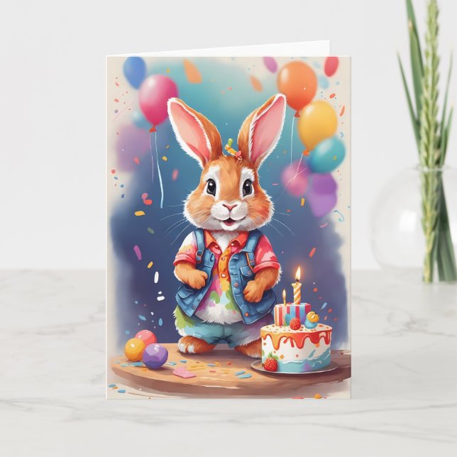 Cute, smiling bunny celebrating | Card (Front)