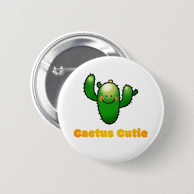 Cute Smiling Cactus Illustration Button (Front & Back)
