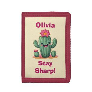 Cute Smiling Cactus "Stay Sharp!" Trifold Wallet