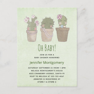 Cute Smiling Cactus Trio Watercolor Baby Shower Invitation Postcard