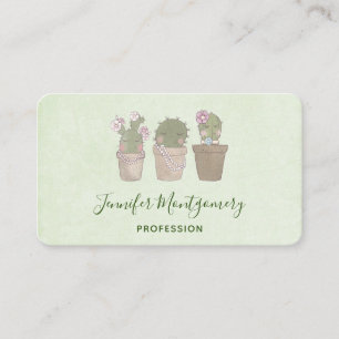 Cute Smiling Cactus Trio Watercolor Design Business Card