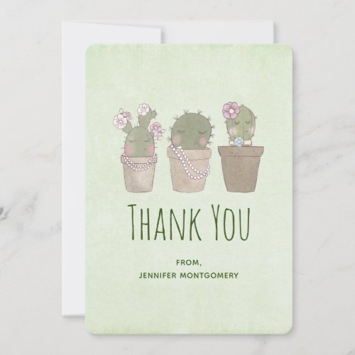 Cute Smiling Cactus Trio Watercolor Design Thank You Card