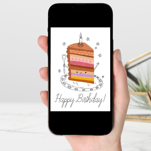 Cute Smiling Cake Piece Business Happy Birthday Card (Front Digital)