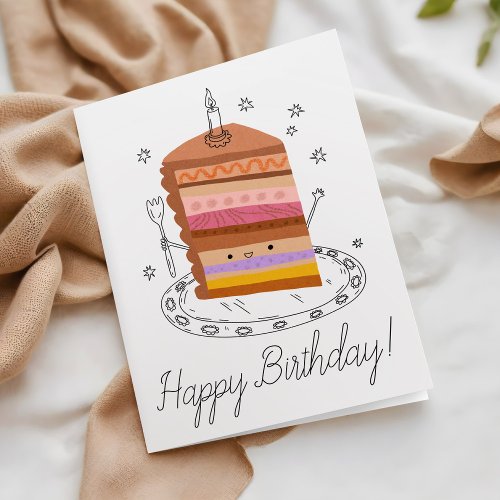 Cute Smiling Cake Piece Business Happy Birthday Card