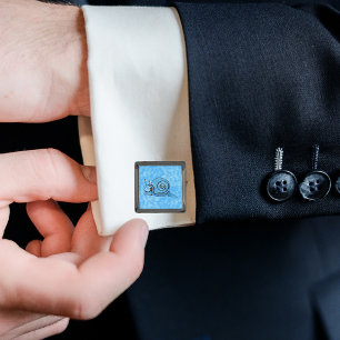 Cute Smiling Cartoon Blue Snail Gunmetal Finish Cufflinks