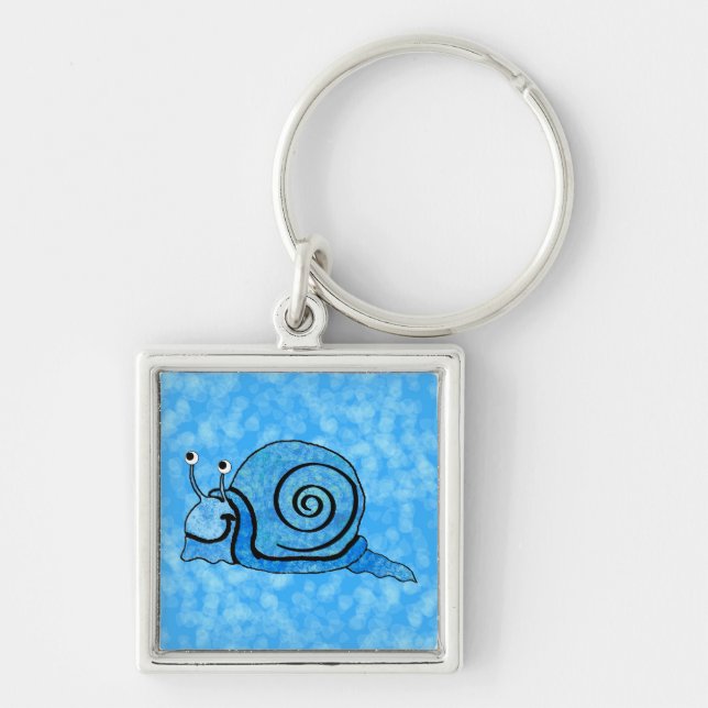 Cute Smiling Cartoon Blue Snail Keychain (Front)