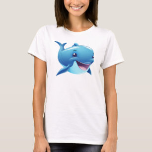 Cute Smiling Cartoon Blue Whale Illustration for K T-Shirt