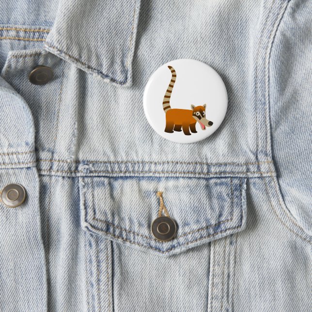 Cute Smiling Cartoon Coatimundi Button (In Situ)