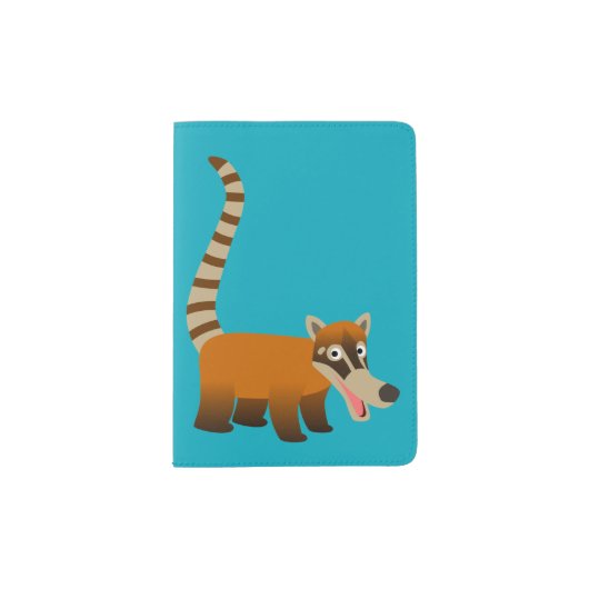 Cute Smiling Cartoon Coatimundi Passport Holder (Front)