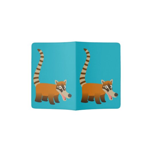 Cute Smiling Cartoon Coatimundi Passport Holder (Opened)