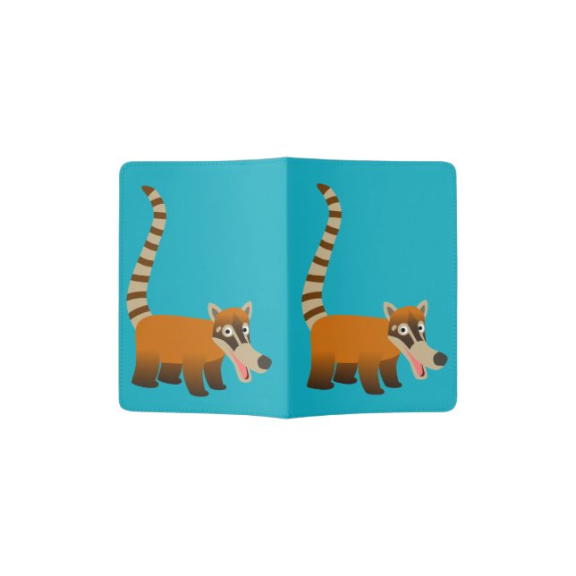 Cute Smiling Cartoon Coatimundi Passport Holder (Opened)