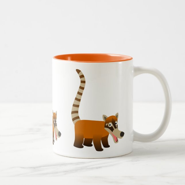 Cute Smiling Cartoon Coatimundi Two-Tone Coffee Mug (Right)