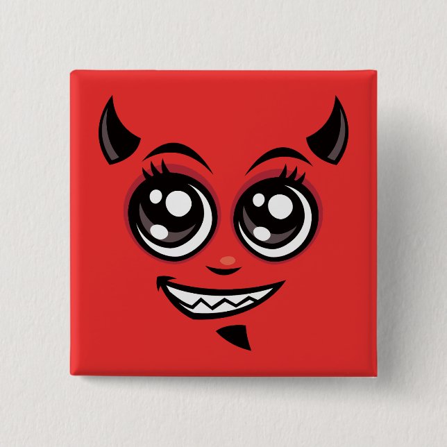 Cute Smiling Cartoon Devil Button (Front)