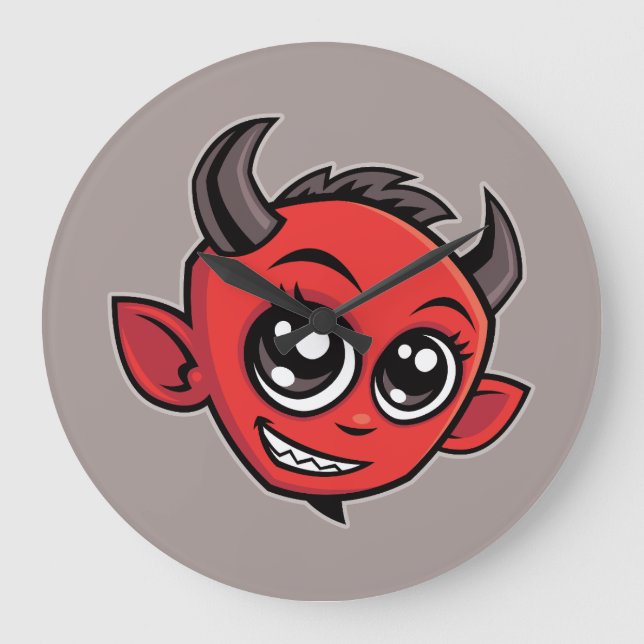 Cute Smiling Cartoon Devil Large Clock (Front)