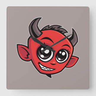 Cute Smiling Cartoon Devil Square Wall Clock