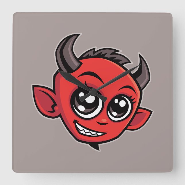 Cute Smiling Cartoon Devil Square Wall Clock (Front)