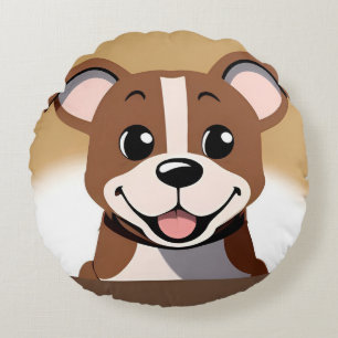 Cute smiling cartoon dog gift for dog love round pillow