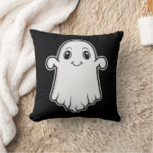 Cute Smiling Cartoon Ghost Halloween Black White Throw Pillow (Blanket)