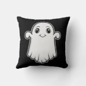 Cute Smiling Cartoon Ghost Halloween Black White Throw Pillow (Back)