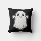 Cute Smiling Cartoon Ghost Halloween Black White Throw Pillow (Front)