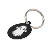 Cute Smiling Cartoon Ghost Spirit On Black Pet ID Tag (Side)