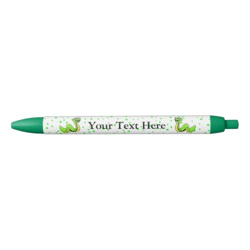 Cute Smiling Cartoon Green Yellow Snake Black Ink Pen