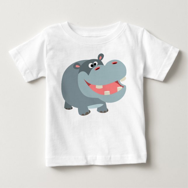 Cute Smiling Cartoon Hippo Baby T-Shirt (Front)