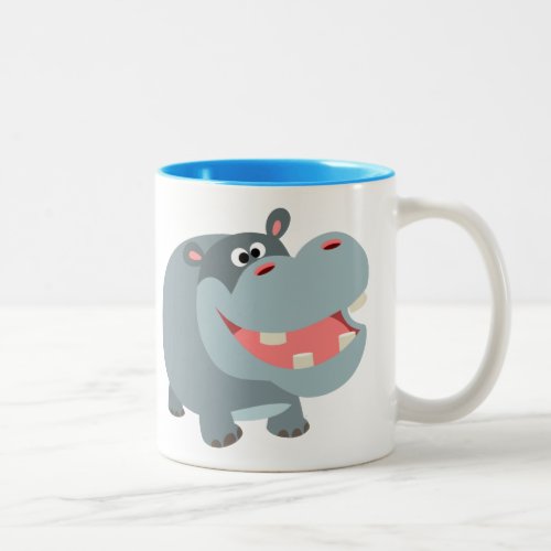 Cute Smiling Cartoon Hippo Two_Tone Coffee Mug