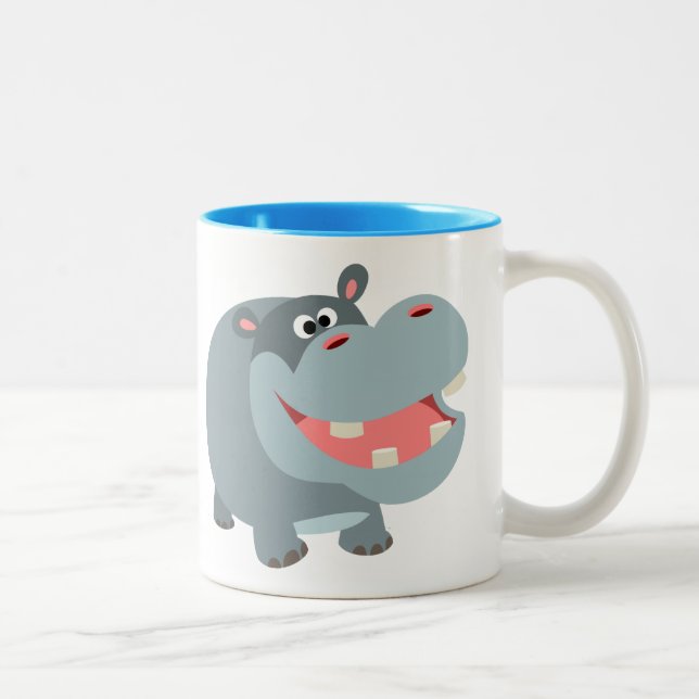 Cute Smiling Cartoon Hippo Two-Tone Coffee Mug (Right)