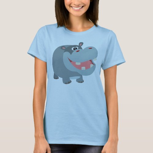 Cute Smiling Cartoon Hippo Women T_Shirt