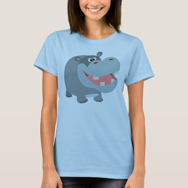 Cute Smiling Cartoon Hippo Women T-Shirt (Front)