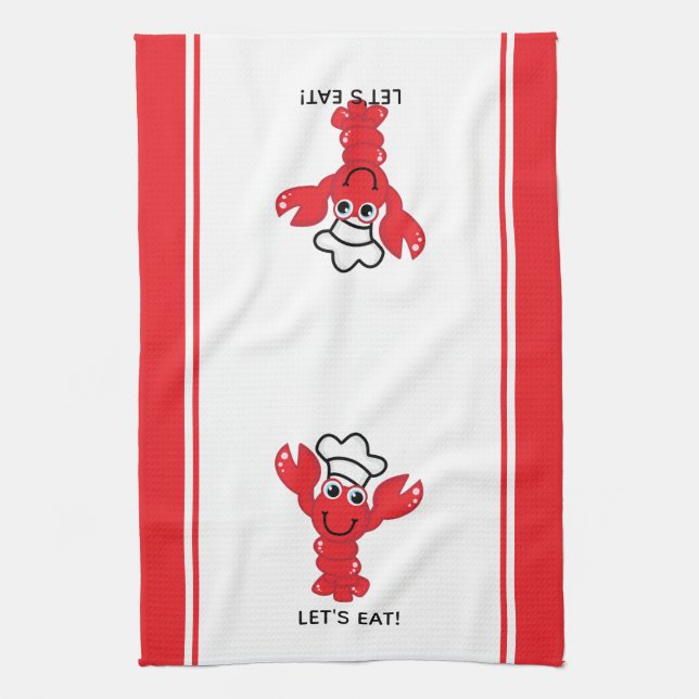 Cute Smiling Cartoon Red Lobster Kitchen Towel (Vertical)