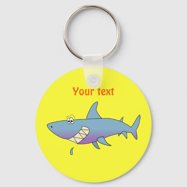 Cute Smiling Cartoon Shark Customizable Template Keychain (Front)