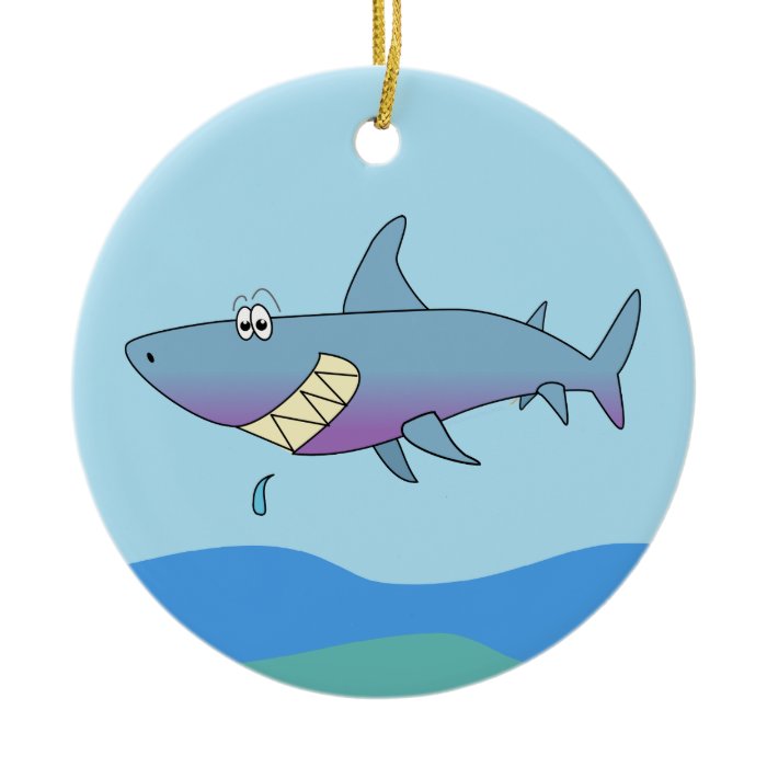 Cute Smiling Cartoon Shark Customizable Template Ornaments