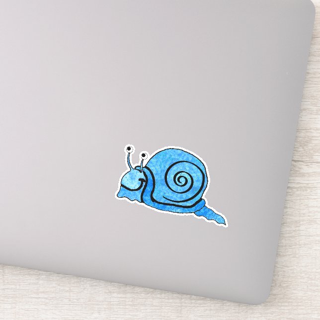 Cute Smiling Cartoon Snail Blue Patterned shell Sticker (Detail)