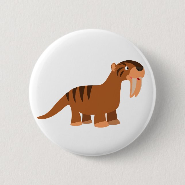 Cute Smiling Cartoon Thylacosmilus Button Badge (Front)