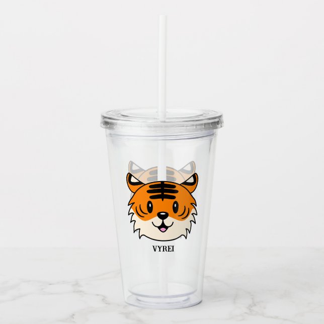 Cute Smiling Cartoon Tiger Acrylic Tumbler (Front)