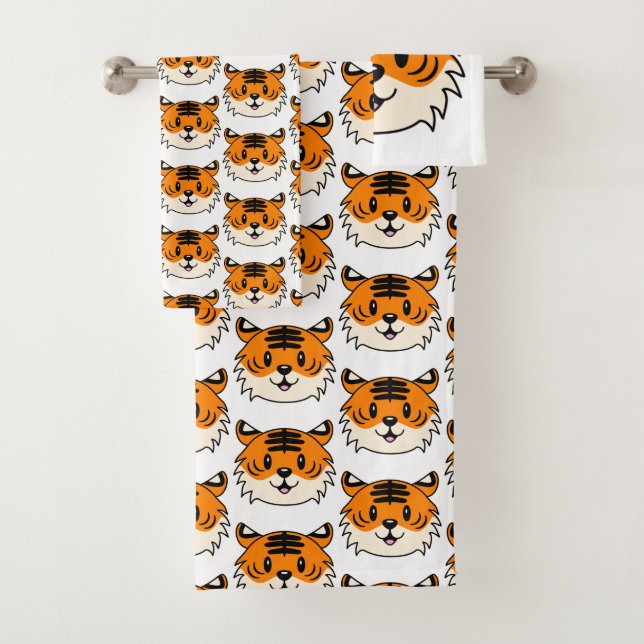 Cute Smiling Cartoon Tiger Bath Towel Set (Insitu)