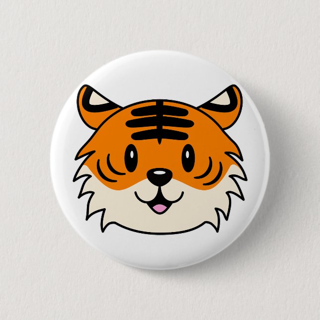 Cute Smiling Cartoon Tiger Button (Front)