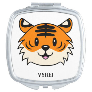 Cute Smiling Cartoon Tiger Compact Mirror