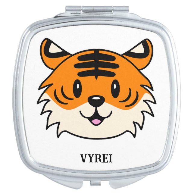 Cute Smiling Cartoon Tiger Compact Mirror (Front)