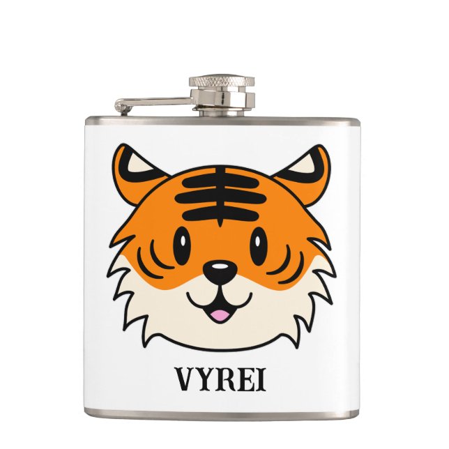 Cute Smiling Cartoon Tiger Flask (Front)