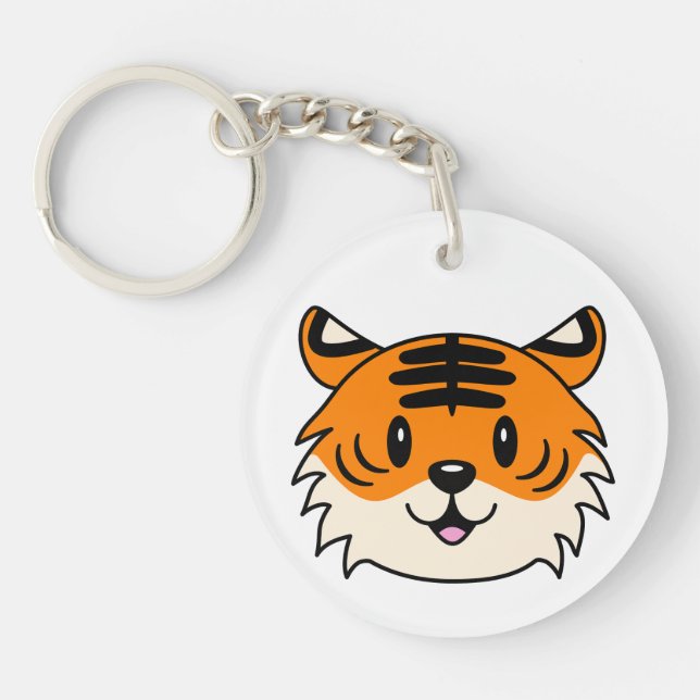 Cute Smiling Cartoon Tiger Keychain (Front)
