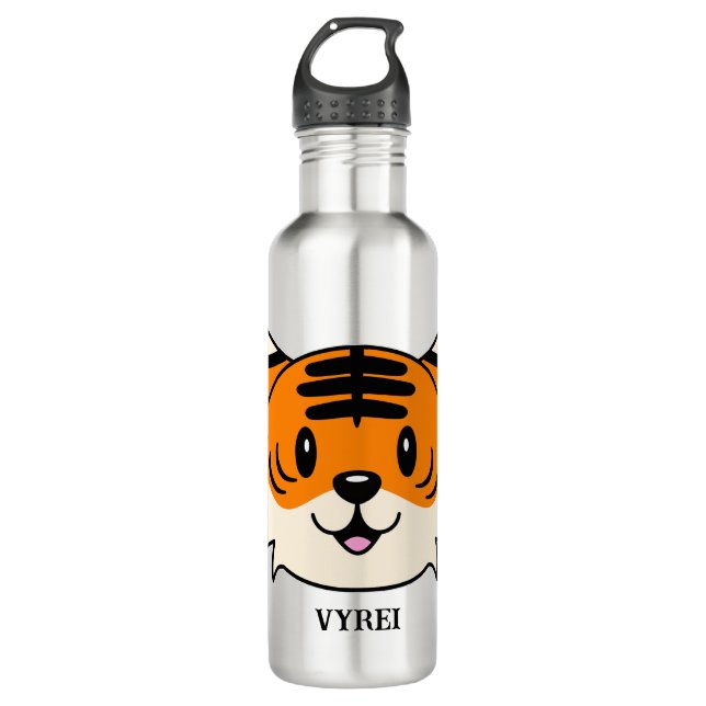Cute Smiling Cartoon Tiger Stainless Steel Water Bottle (Front)