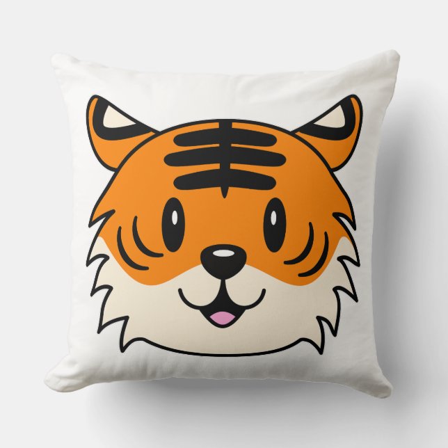 Cute Smiling Cartoon Tiger Throw Pillow (Front)