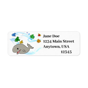 Cute, Smiling Cartoon Whale Label