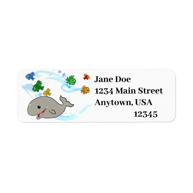 Cute, Smiling Cartoon Whale Label (Front)